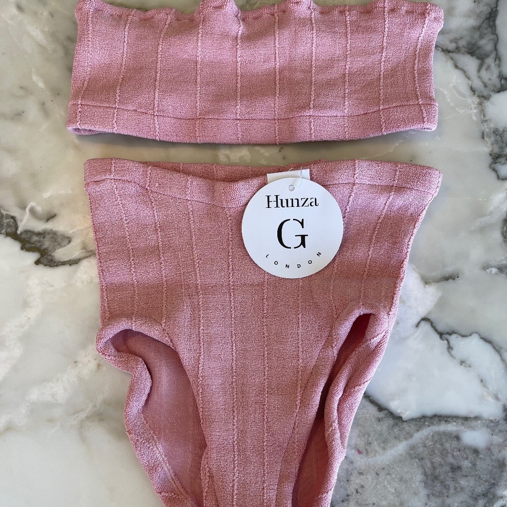 BNWT HUNZA G Metallic Pink Maxime Nile Bikini One Size